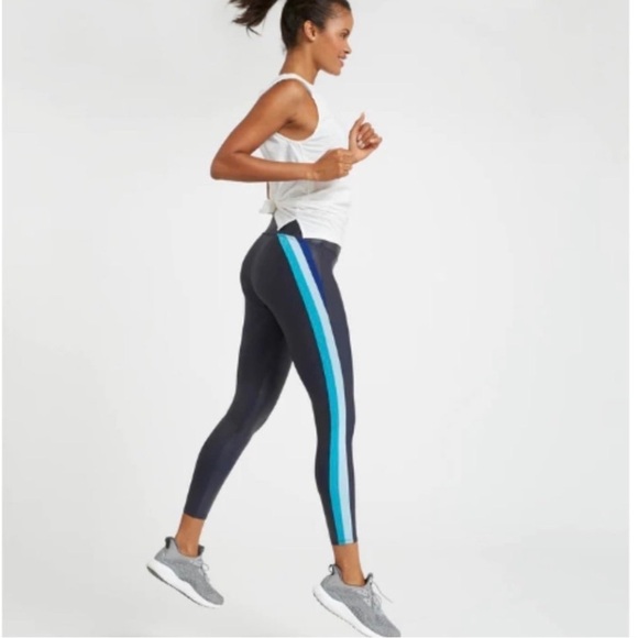 SPANX Faux Leather Track Curved Stripe 7/8 Leggings Size XS - Picture 3 of 12